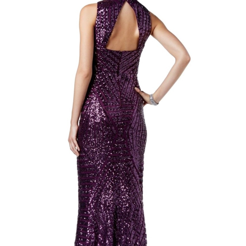 Vince Camuto long plum dress sequin high neck size 2